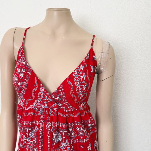 [Selfie Leslie] Red Ariya V-Neck Low Back Ruffle Bandanna Mini Dress Sz Large L - Picture 10 of 12